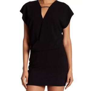 NWT Halston Heritage Navy Surplice Wrap V - Neck Crepe Blouson Mini Dress Size 4